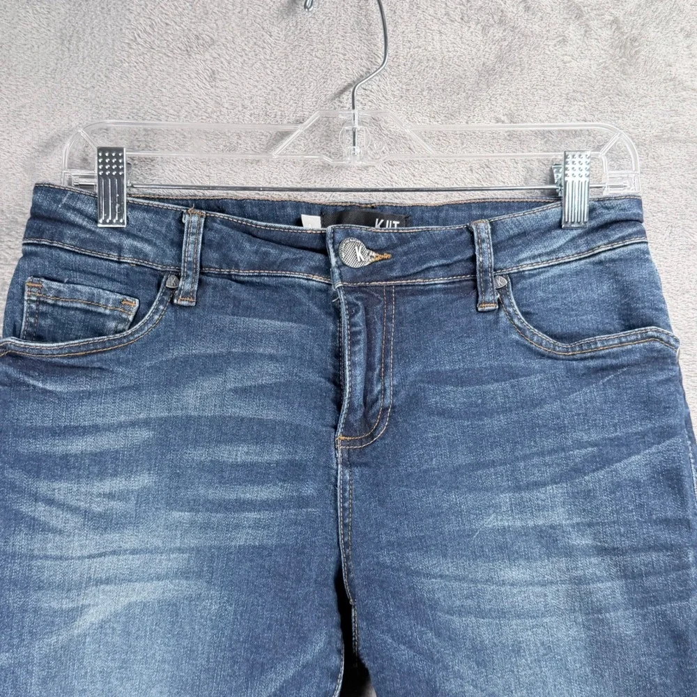 Kut from the Kloth‎ Natalie Bermuda Shorts Women 6 Blue Raw Hem Flap Back Pocket